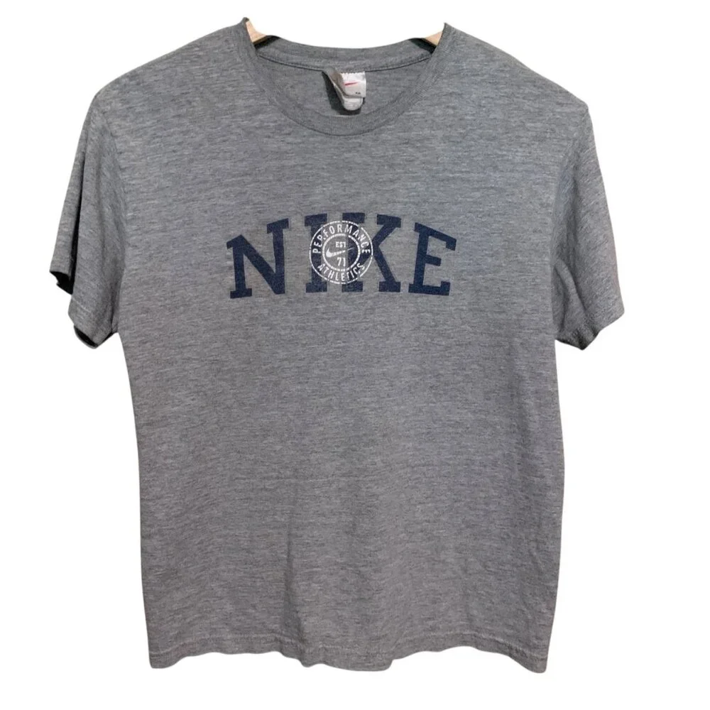 VTG Y2K Nike Women’s‎ T-Shirt Gray Nike Logo Short Sleeve 100% Cotton Sz M Gorp